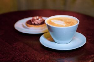 coffee break with pastries in a cafe